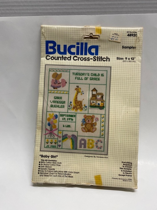 Bucilla Other - * Bucilla Counted Cross-Stitch Sampler "Baby Girl" - Pastel Pink & Yellow